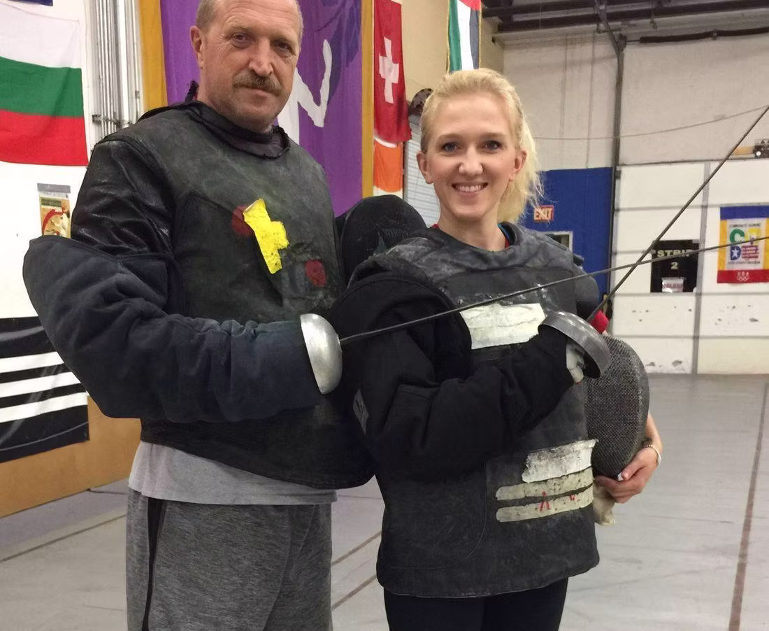 Andrei Samorodov with Coach Oksana at Alamo Fencing Academy