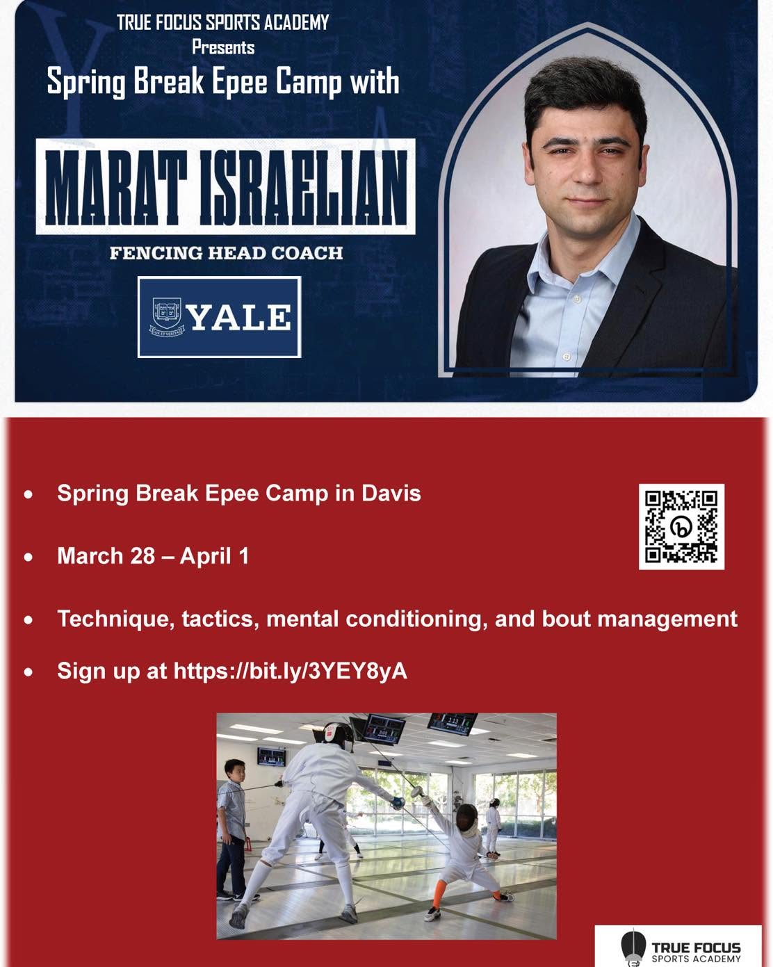 Original TFSA Spring Break 2023 épée camp poster featuring Marat Israelian