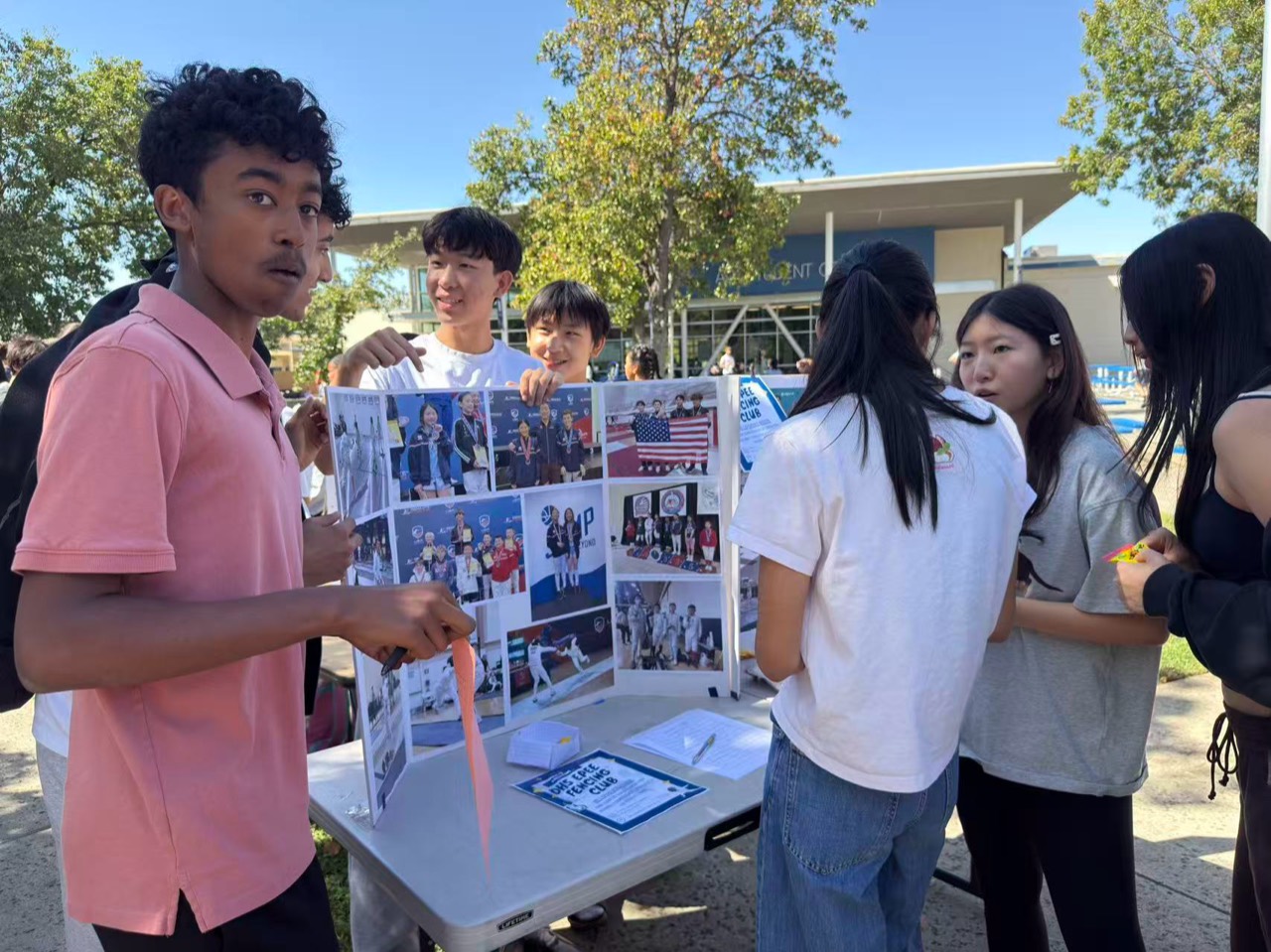 Davis High School Épée Fencing Club members introducing the club during the school club fair