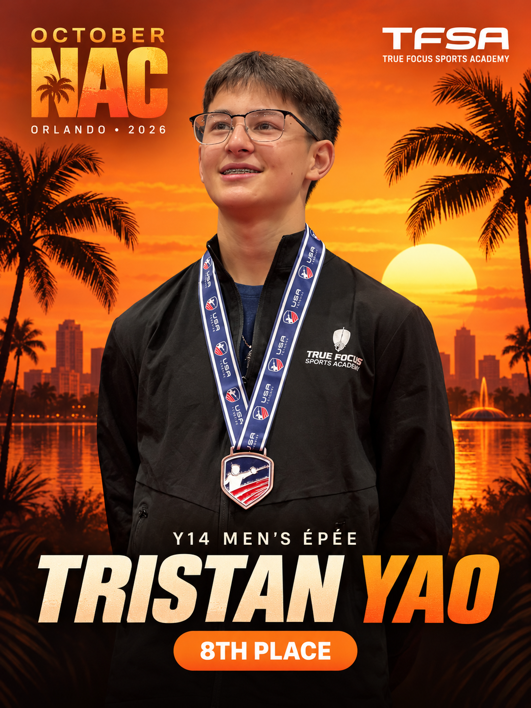 Tristan Yao, eighth place in Y14 Men's Épée at the October NAC